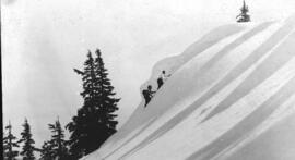 "Mountaineers walking up snow pack, 1916"