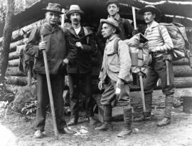 "The party about to set out for Mt. Garibaldi, equipped for the climb (from left - A. Dalton, Pattison, Trorey, King, and Warren), 1907"