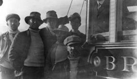 "Garibaldi first ascent party on the Britannia (A. King, A. Dalton, W. Dalton, G. Warren (back), J. Trorey (middle), and T. Pattison (front), 1907"