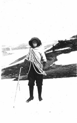 "Me [Nellie Chapman] at Garibaldi, B.C. in the B.C. Mountaineering Club.  Grouse Mtn. Club. 1910"