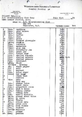 [B.C. Mountaineering Club Order List from Woodward Stores Limited]