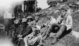 "Mountaineers resting at the Black Tusk. 1914"