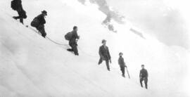"Mountaineers descending in snow, 1910"