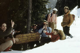 [NSR Team Members in front of 'Suicide Gully' Warning Sign]