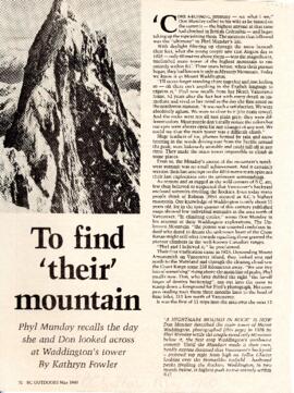 "To find "their" mountain - Phyl Munday recalls the day she and Don looked across Waddington's Tower"