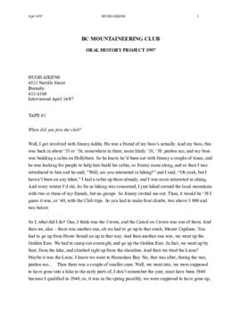 "BC Mountaineering Club Oral History Project 1997 - Hugh Aikens"
